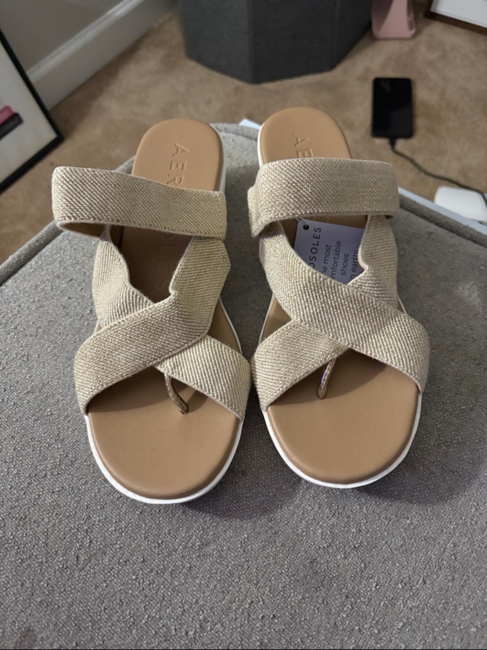 AEROSOLES Neutral Tan Crisscross Sandals
